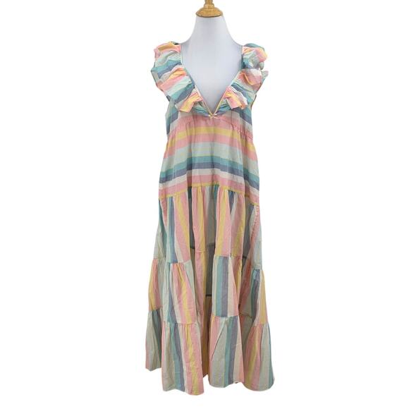 J Crew Dress Womens XL Extra Small Multi Cotton Tiered Ruffle Stripe Beach Cover - Picture 1 of 12